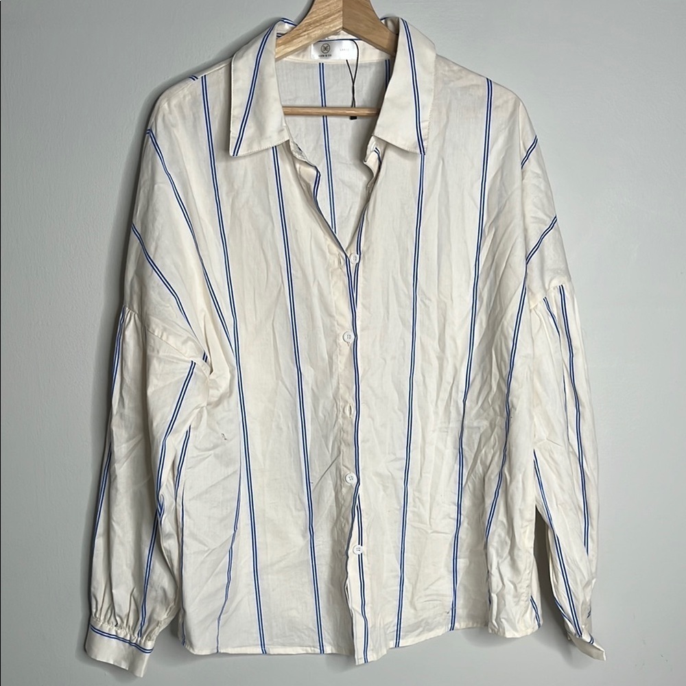Women’s Liam & Co White and Blue Striped Oversized Button Down